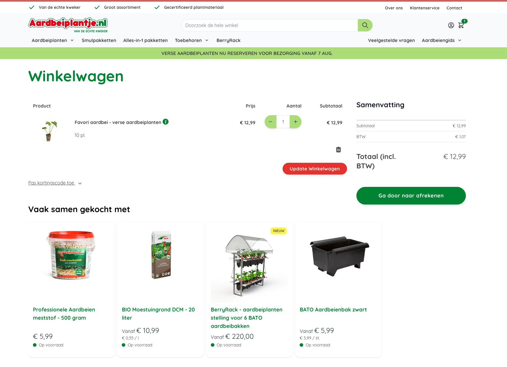 Winkelwagen Aardbeiplantje.nl met Vaak samen gekocht met-producten